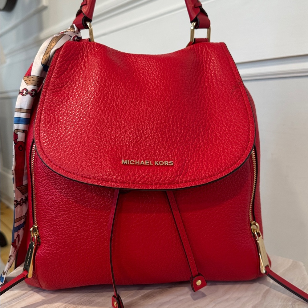 Michael Kors Viv Red Leather Convertible Backpack Crossbody - Picture 4 of 17